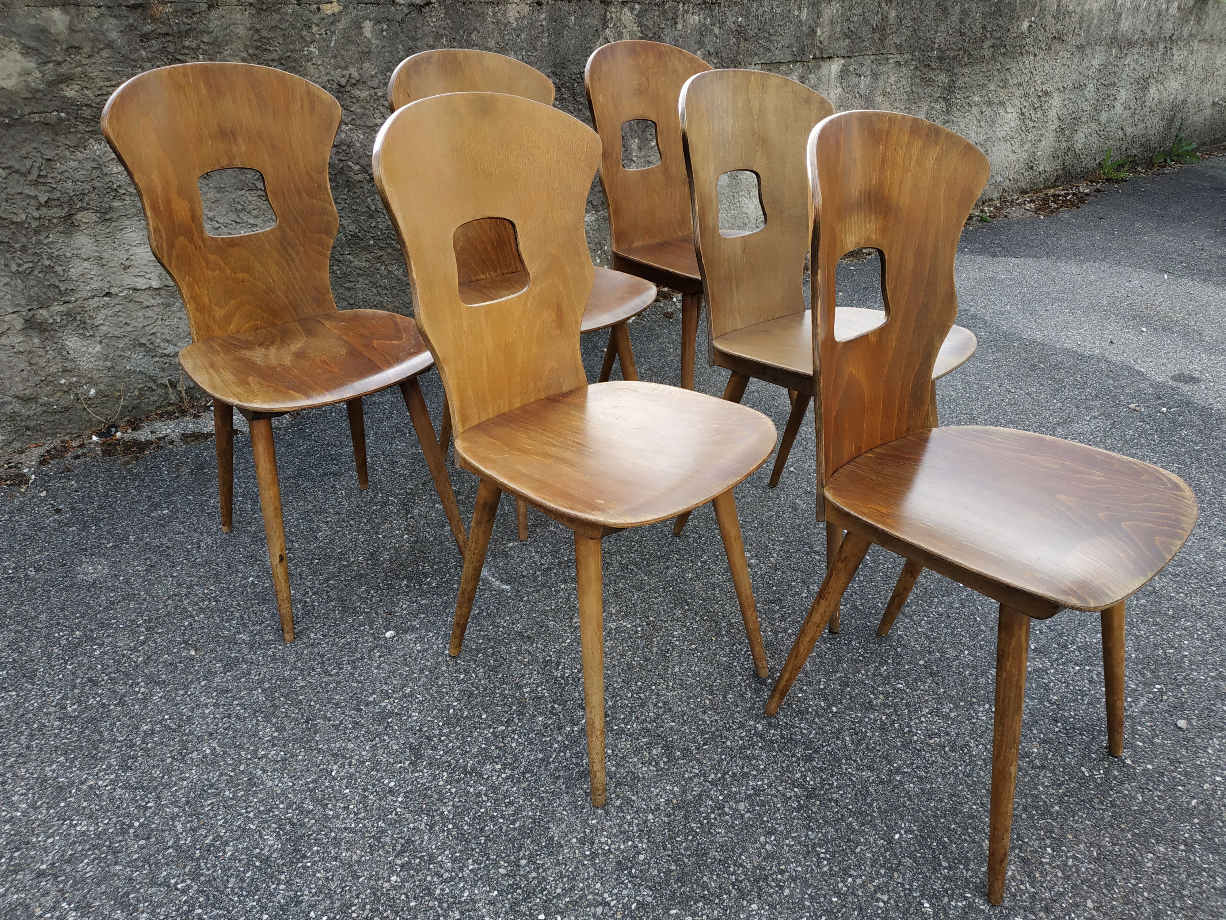 Suite of 6 vintage chairs Baumann model "Gentiane" 50s
