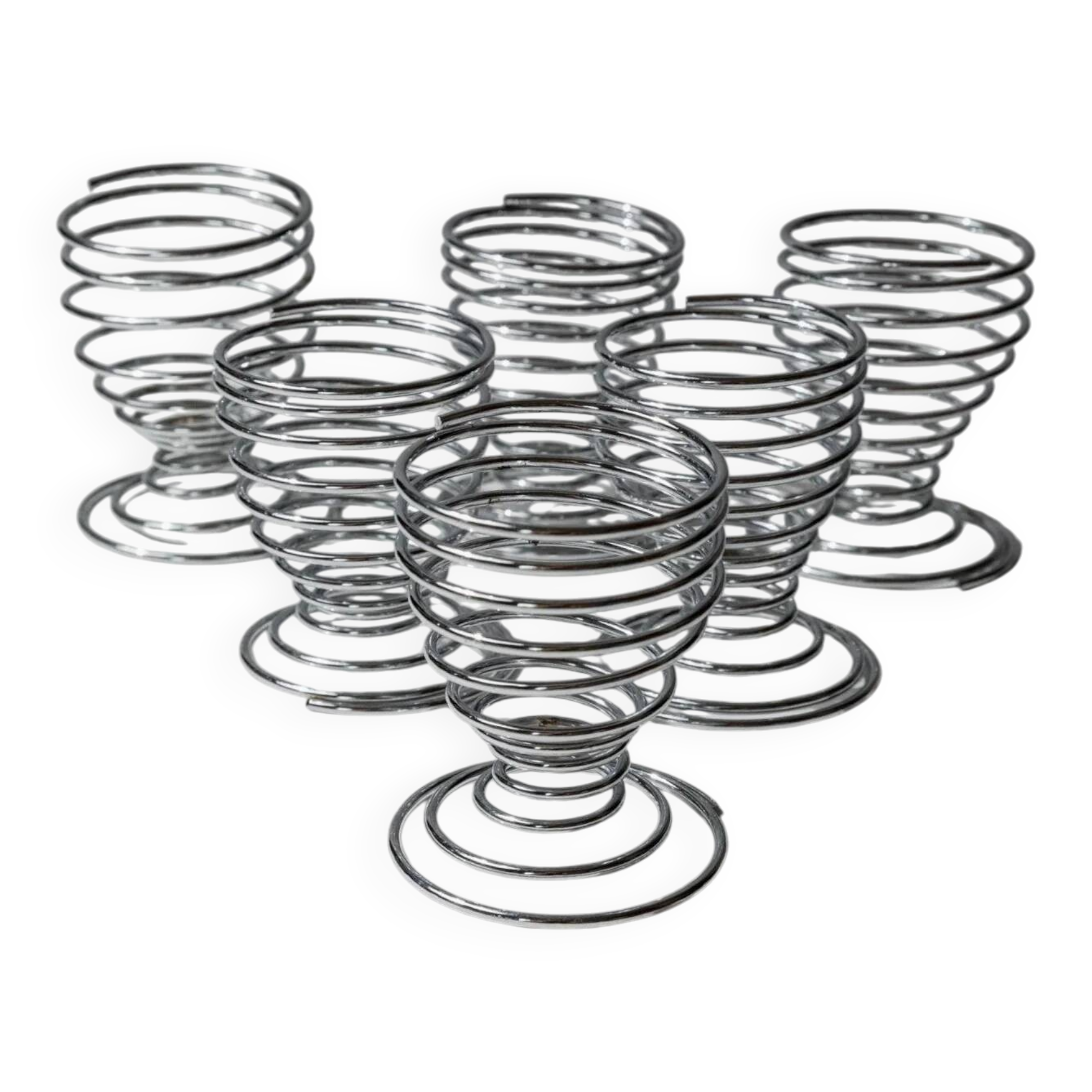 Ensemble de 6 coquetiers en métal chrome argenté, design Space Age des années 1970, Italie.