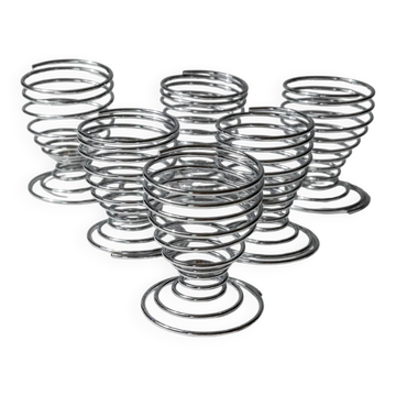 Argent Chrome Metal Set of 6 Spiral Egg Cups, Italy 1970s Space Age Design