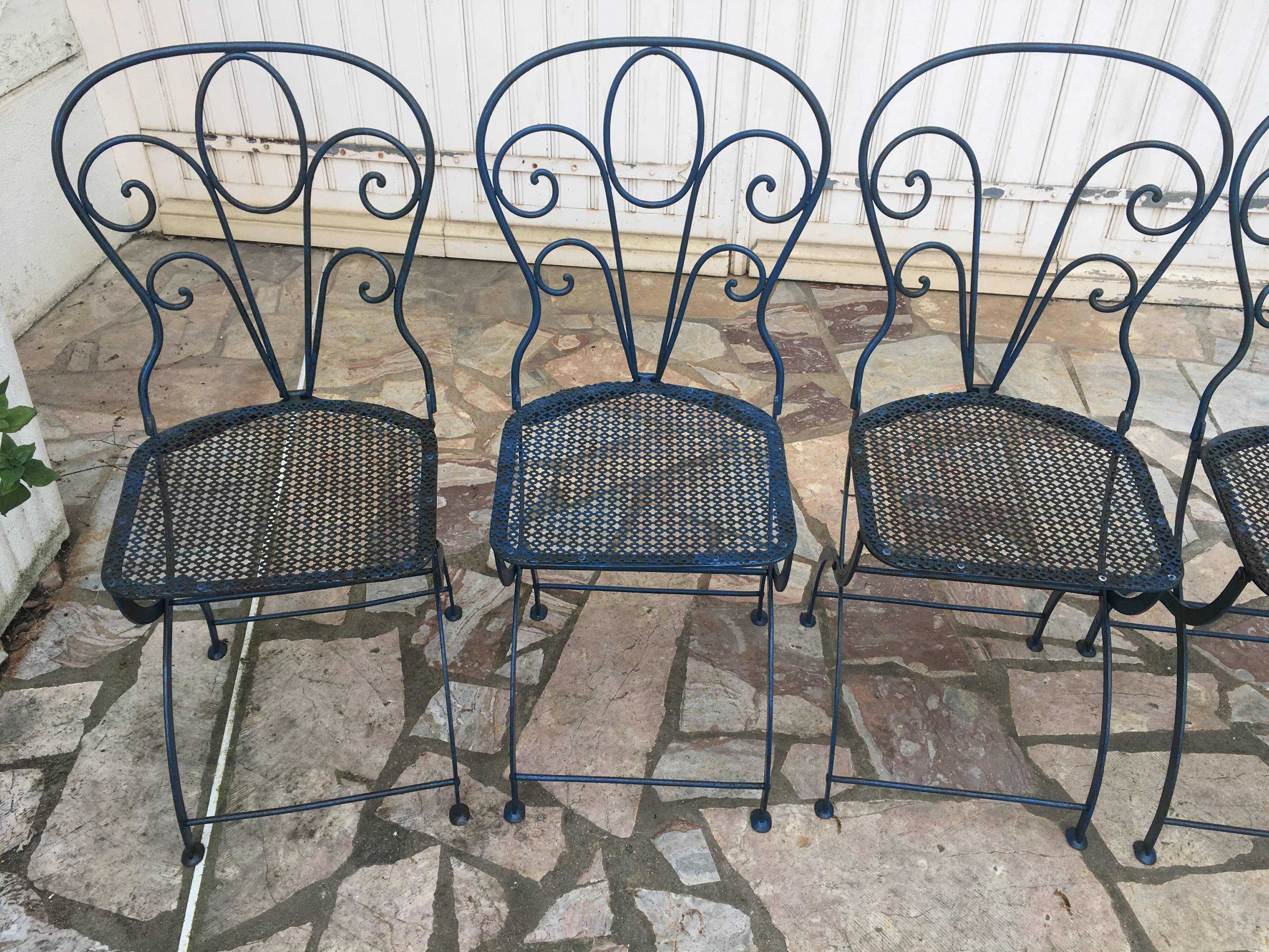 5 foldable garden chairs in wrought iron Epoch 1900