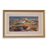 Original mid-century Swedish oil on panel – “Coast” by E. Kruger – vintage & framed – 49 × 33 cm