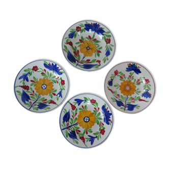 4 old plates HB Choisy Le Roi Flowers red yellow and blue