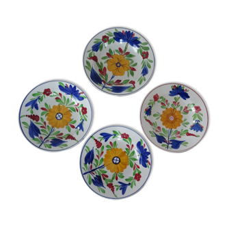 4  assiettes anciennes HB  Choisy Le Roi Fleurs rouge jaune et bleue