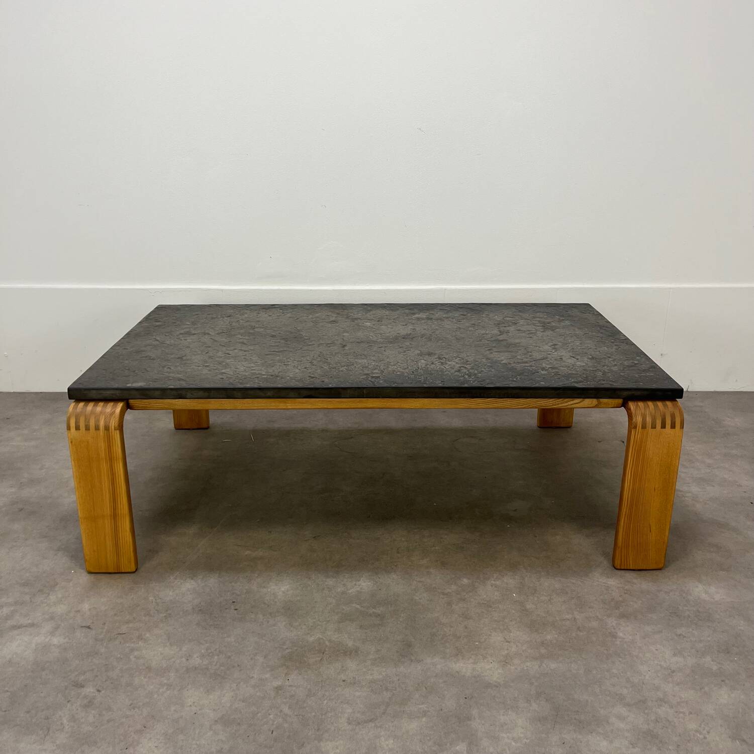 Brutalist coffee table, chalet-style slate stone