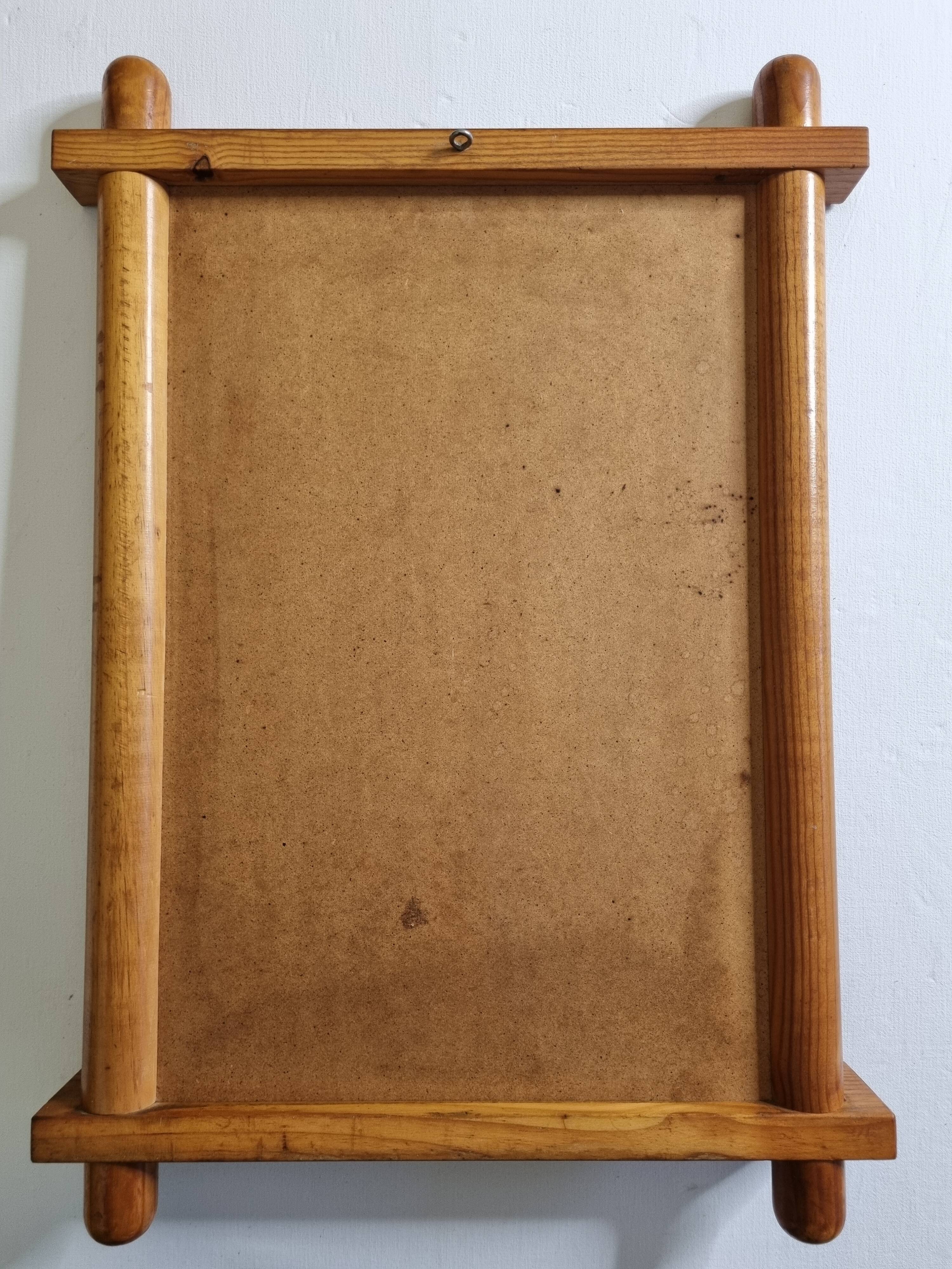 Miroir mural vintage en pin clair style « Les Arcs », 48 x 68 cm