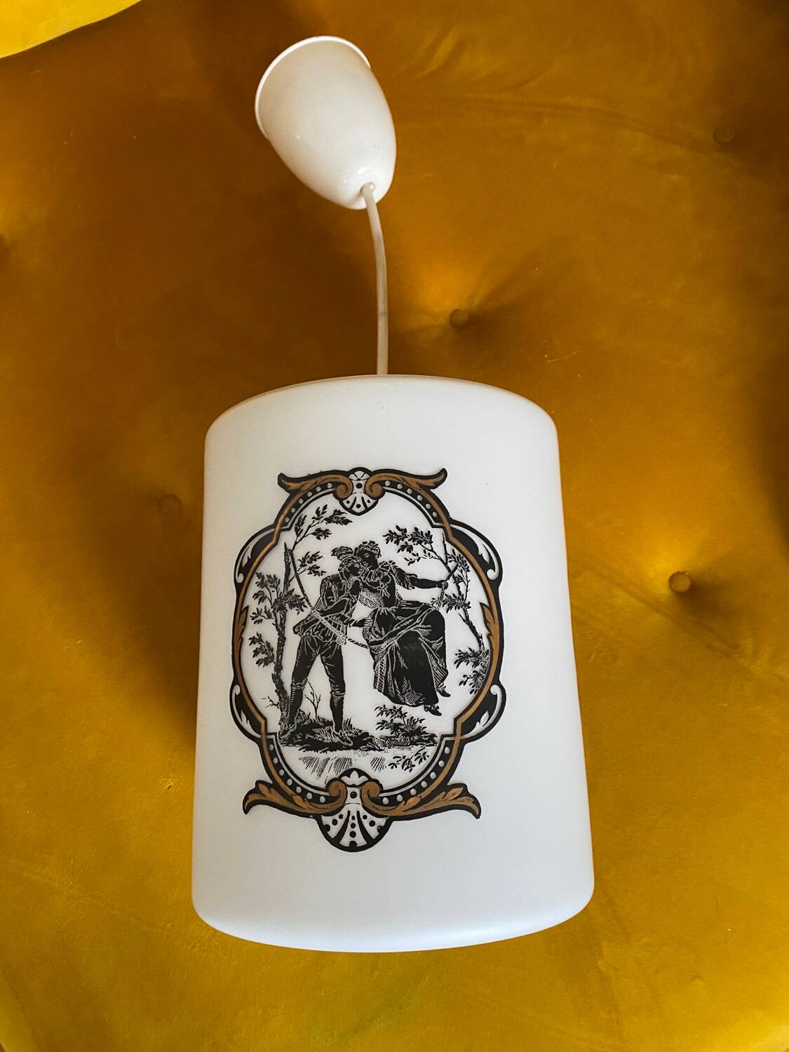 Opaline pendant light with romantic decoration, 1970