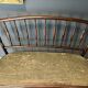 Thonet-branded bistro-style bench in turned wood, velvet and caning