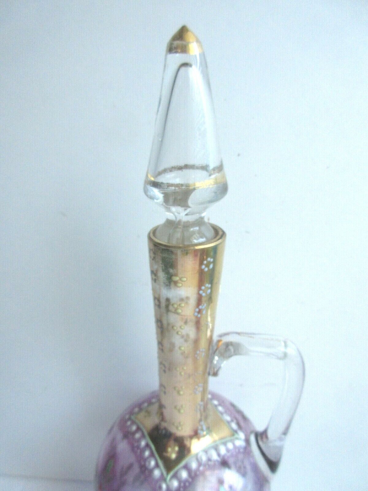 Art Nouveau ewer decanter, gilded glass and violin enamelled with daisies