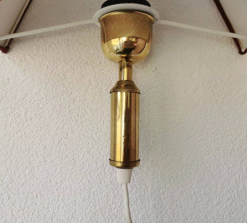 Vintage brass wall lamp with fabric lampshade, 80s
