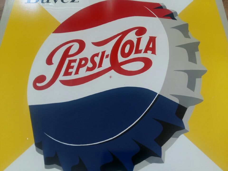Old sheet metal plate "Drink Pepsi-Cola" 49x49cm 1960