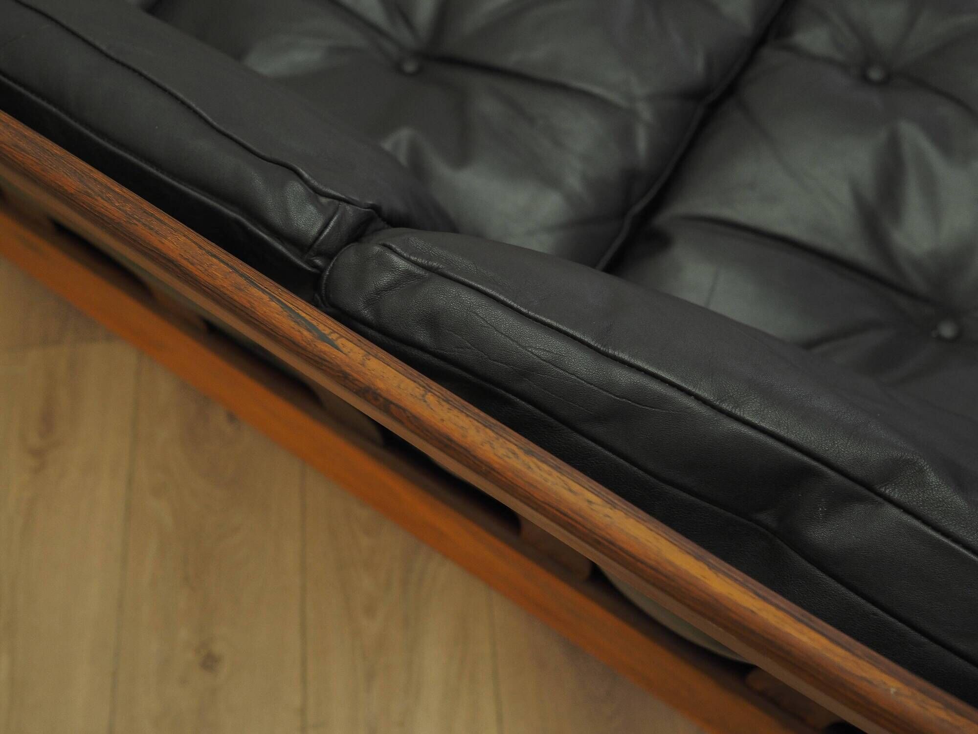 Rosewood sofa Gunnar Myrstrand for Källemo, black leather, 1960s