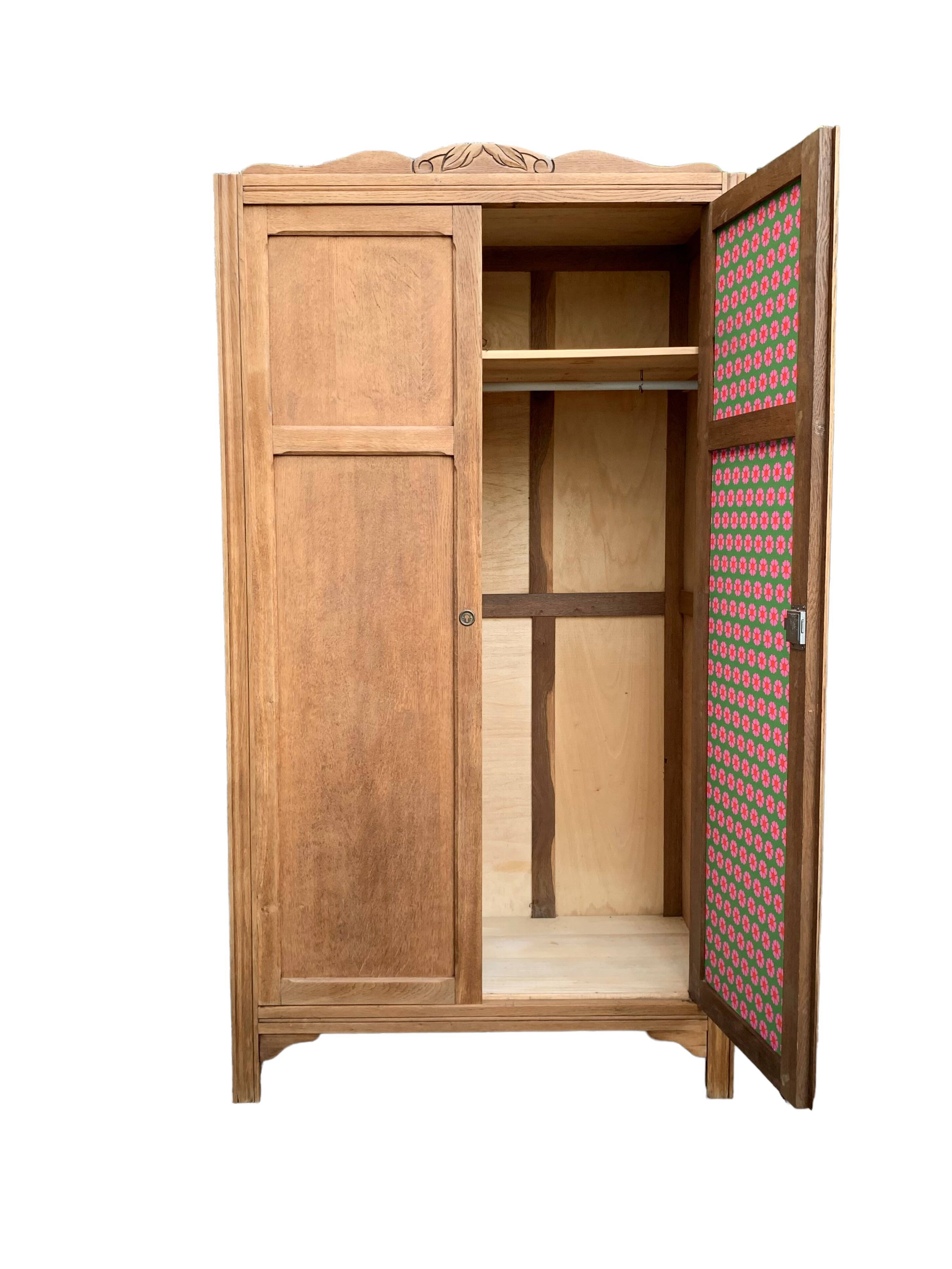 Parisian wardrobe, art deco raw wood wardrobe, 1930