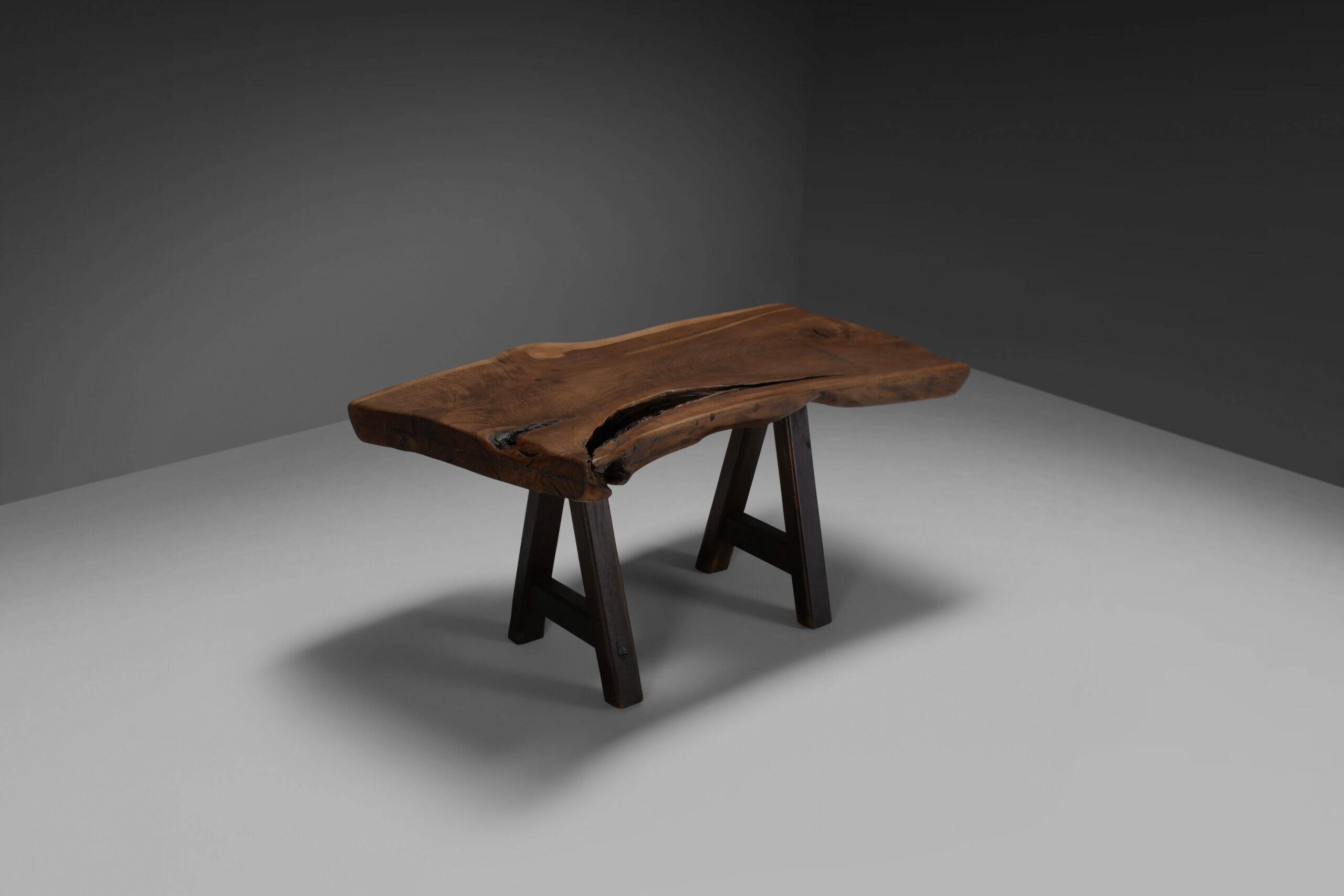 Rustic brutalist table Mobichalet in solid oak, Belgium 1970s
