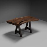Rustic brutalist table Mobichalet in solid oak, Belgium 1970s
