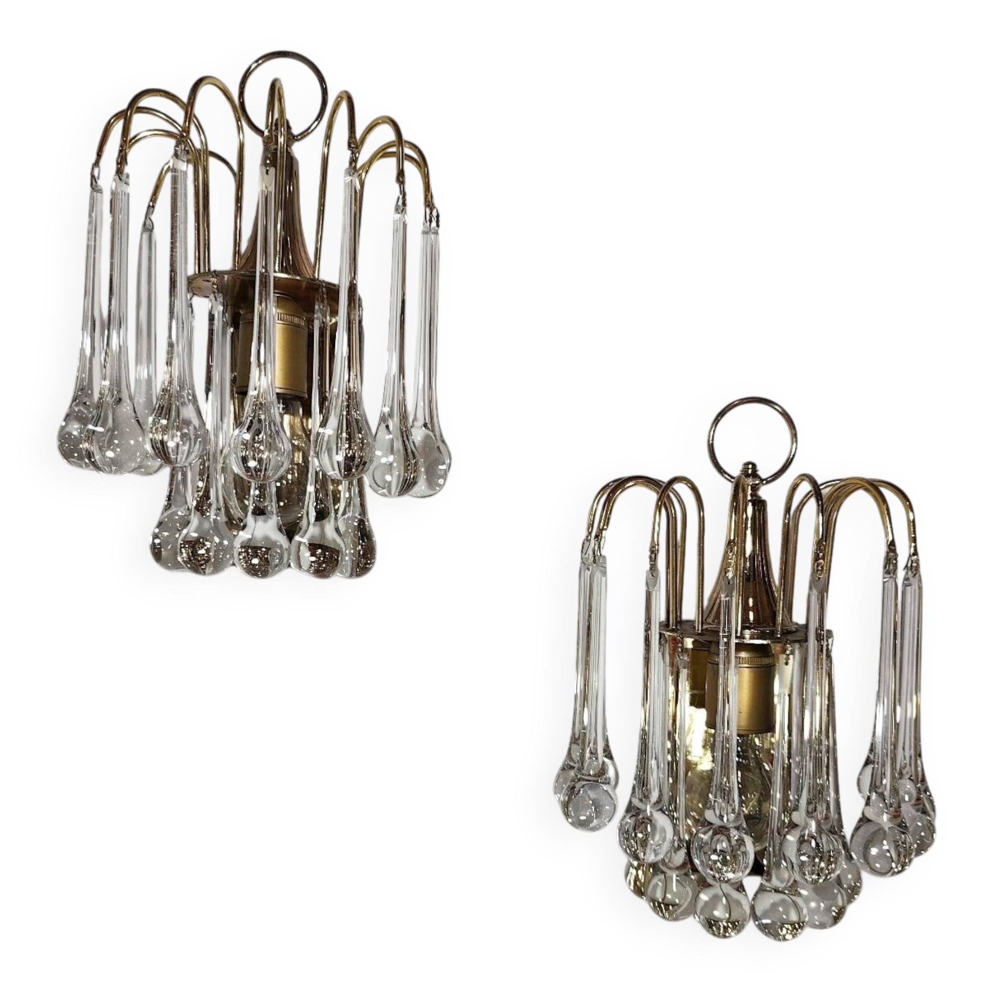 Par de lámparas de cristales. Italia, 1970s.