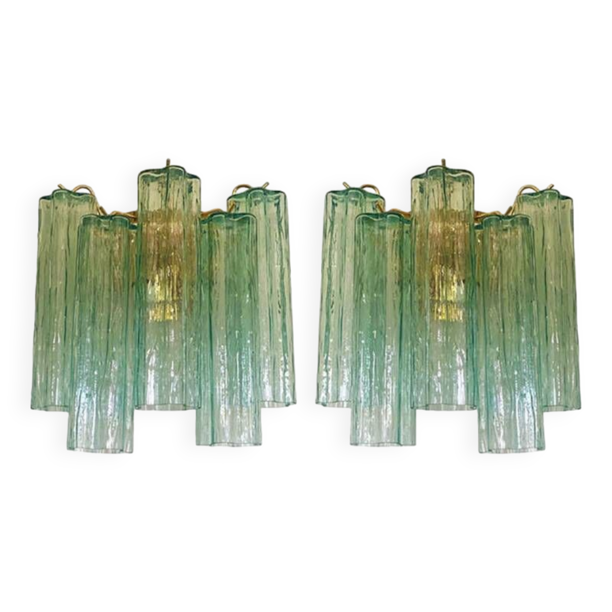 Contemporary Green “Tronchi” Murano Glass Wall Sconce in Venini Style - a Pair