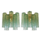 Contemporary Green “Tronchi” Murano Glass Wall Sconce in Venini Style - a Pair