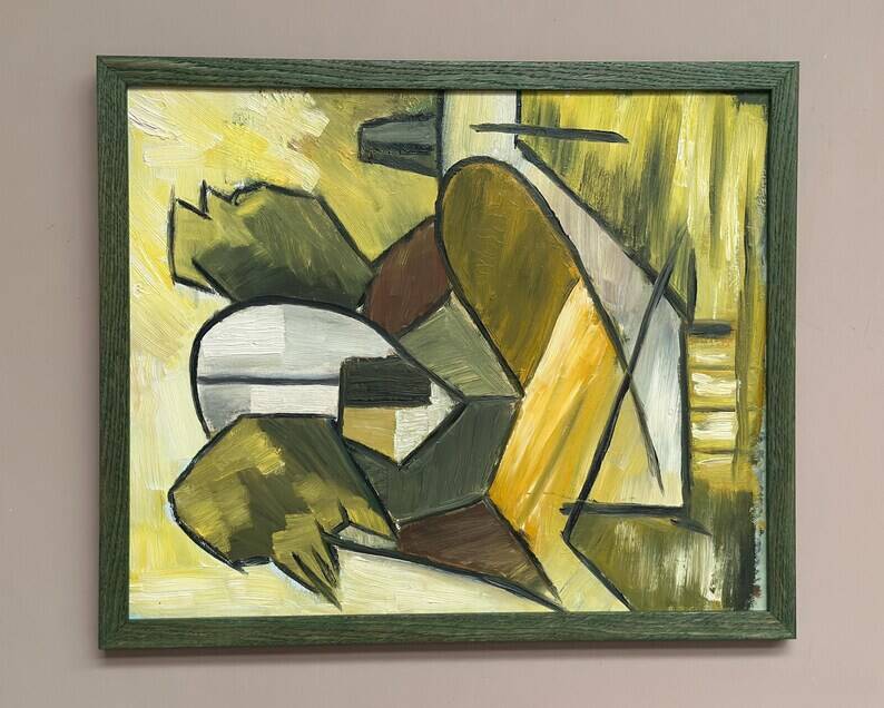 Huile sur panneau d'origine suédoise – « Composition abstraite » – Signée – Vintage