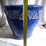 Blue ceramic planter with mosaic frieze
