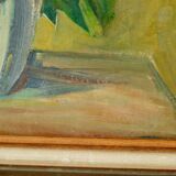 Peinture à l'huile sur panneau vintage européenne originale – « Décoration florale »