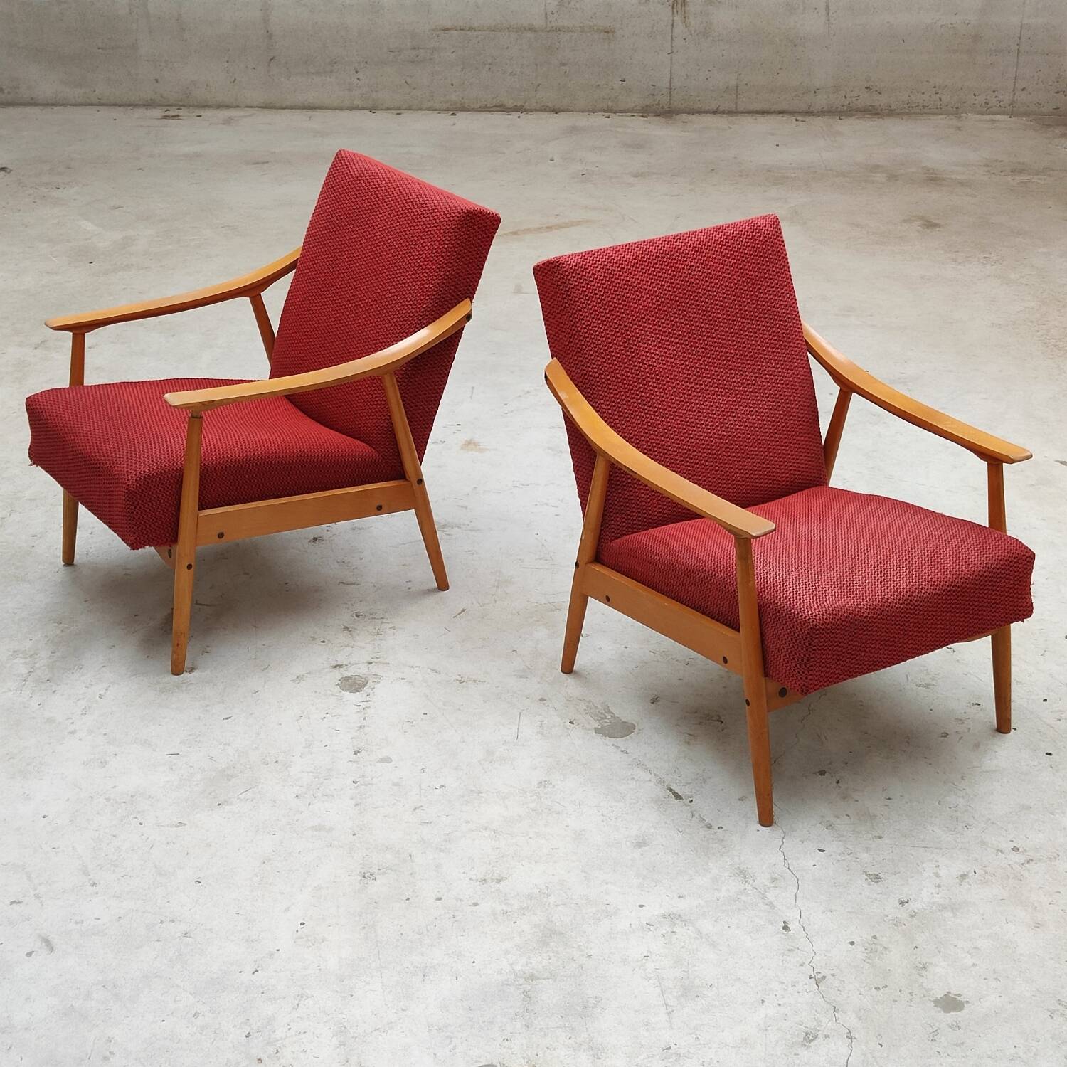 Pair of Czechoslovak armchairs 1960 red pink 1960