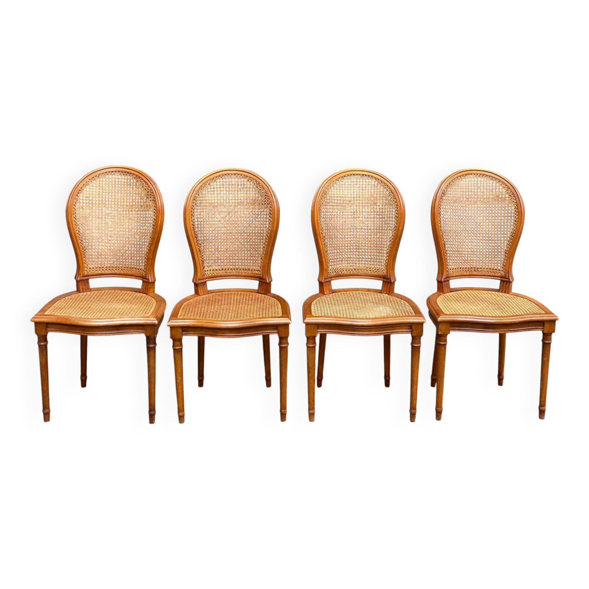 4 caned Louis XVI medallion dining chairs from the 1960s.