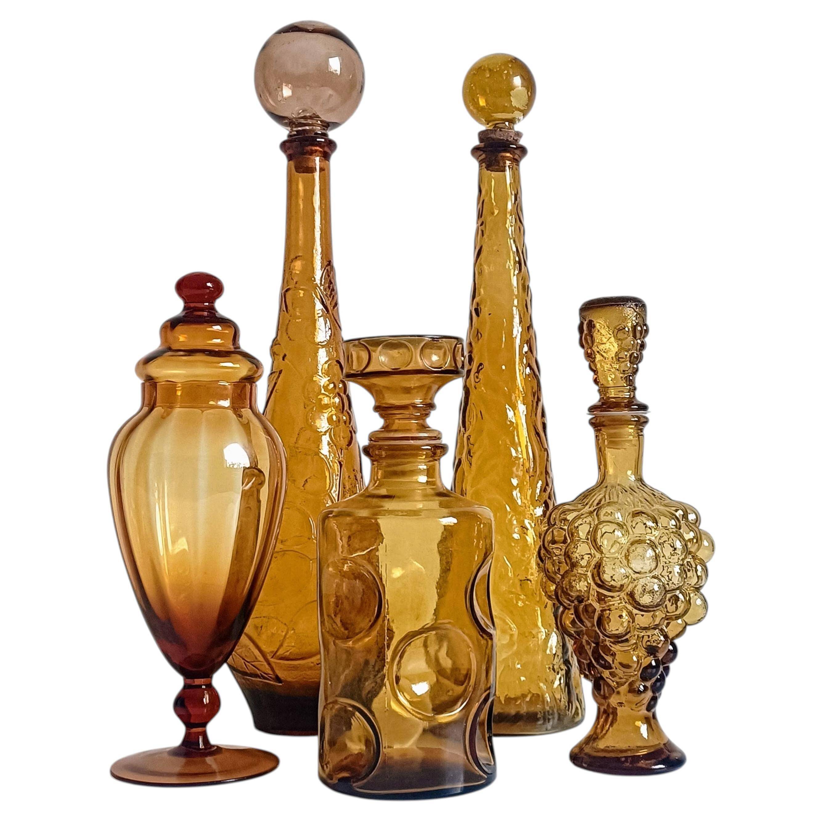 Empoli Amber Glass Decanter Set by Wayne Husted, Handmade in Italy