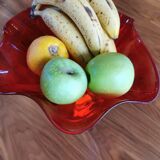 Old vintage tulip basket in 60s red glass