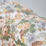 2-seater sofa, floral fabric, wooden structure, plastic and wooden legs, 1970