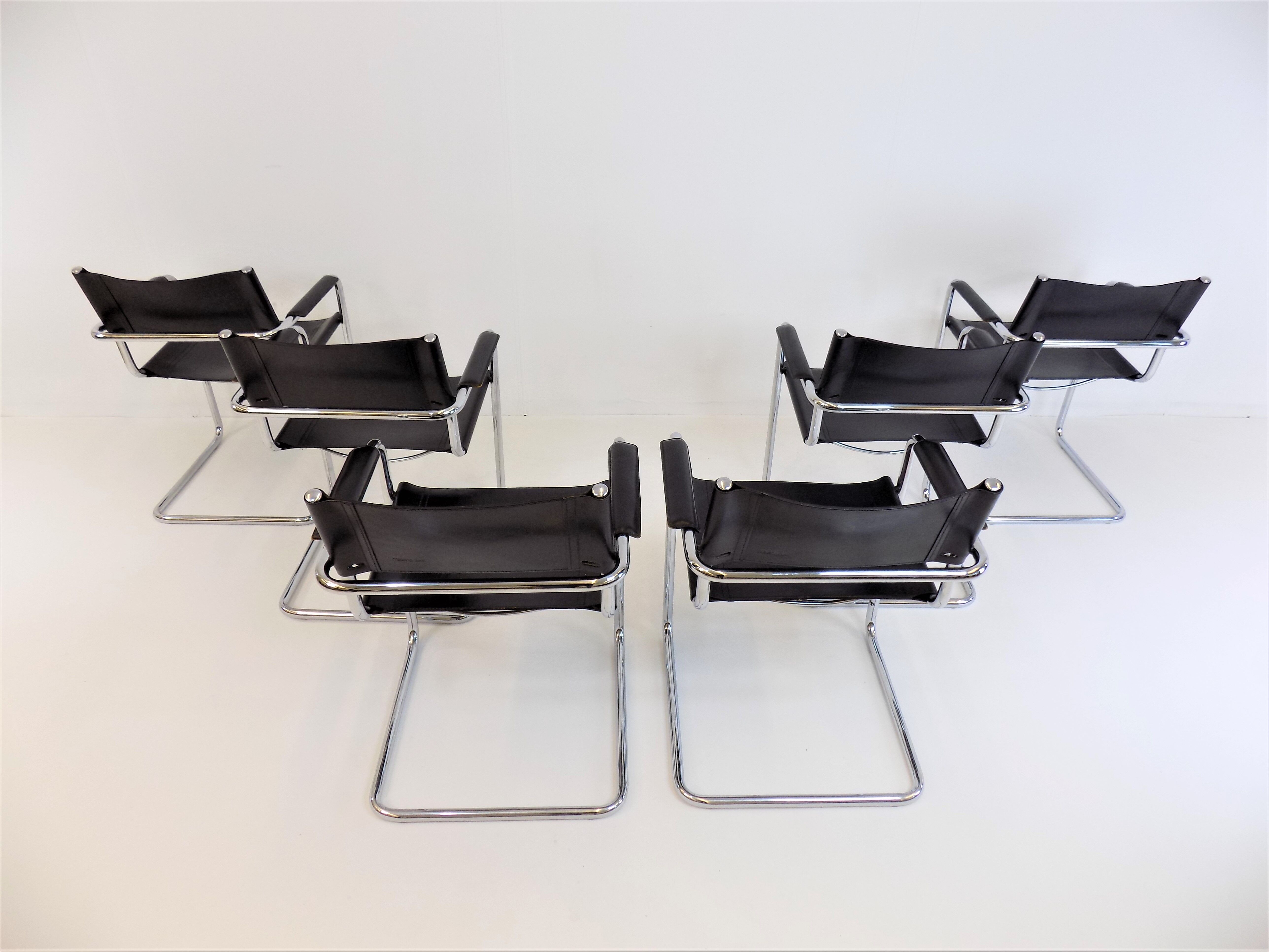 Set of 6 leather cantilever chairs