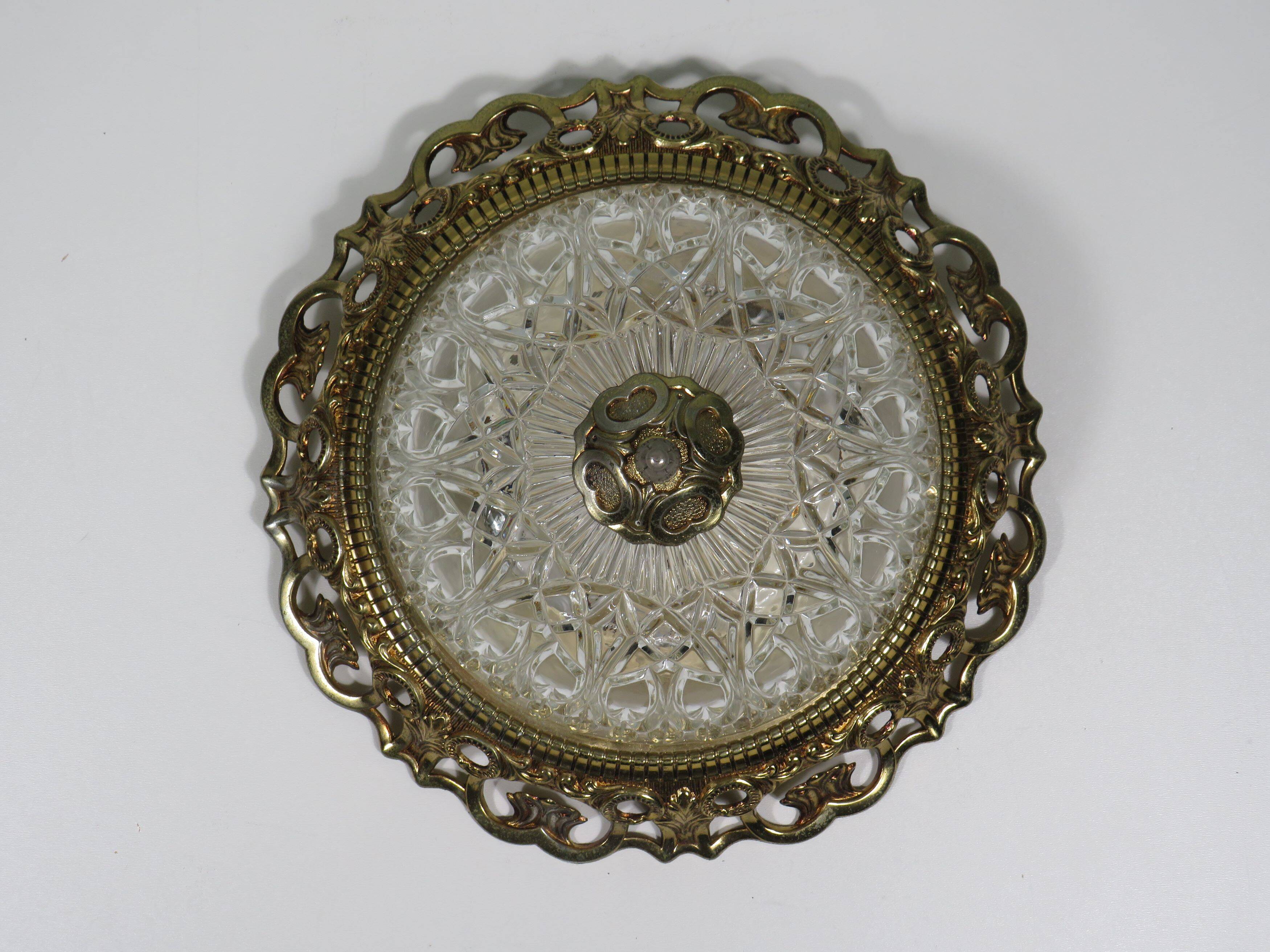 Vintage ceiling light, round, cut glass