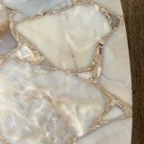 Coffee table in wood, marble and onyx.