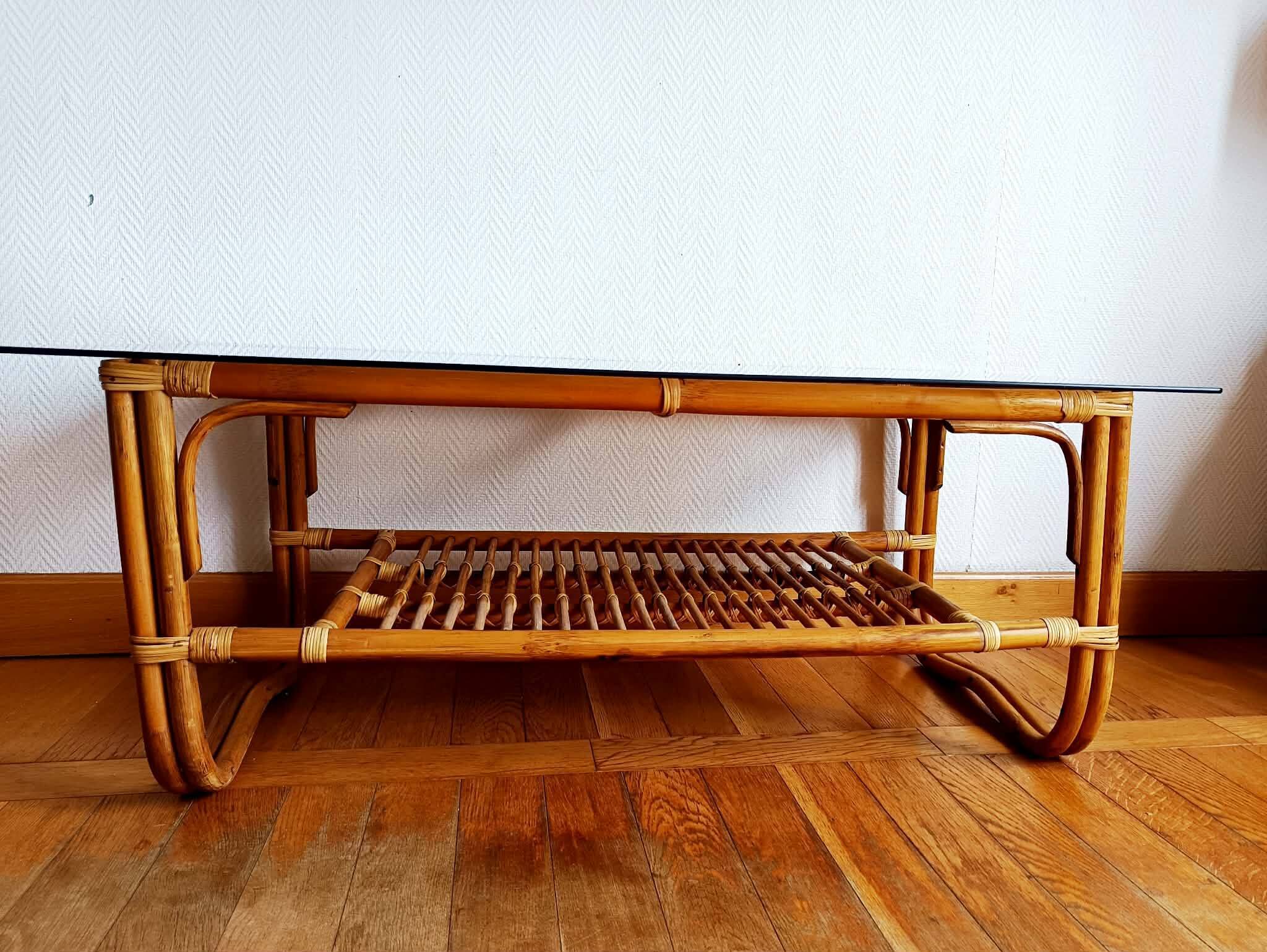 Vintage 1960s rattan coffee table
