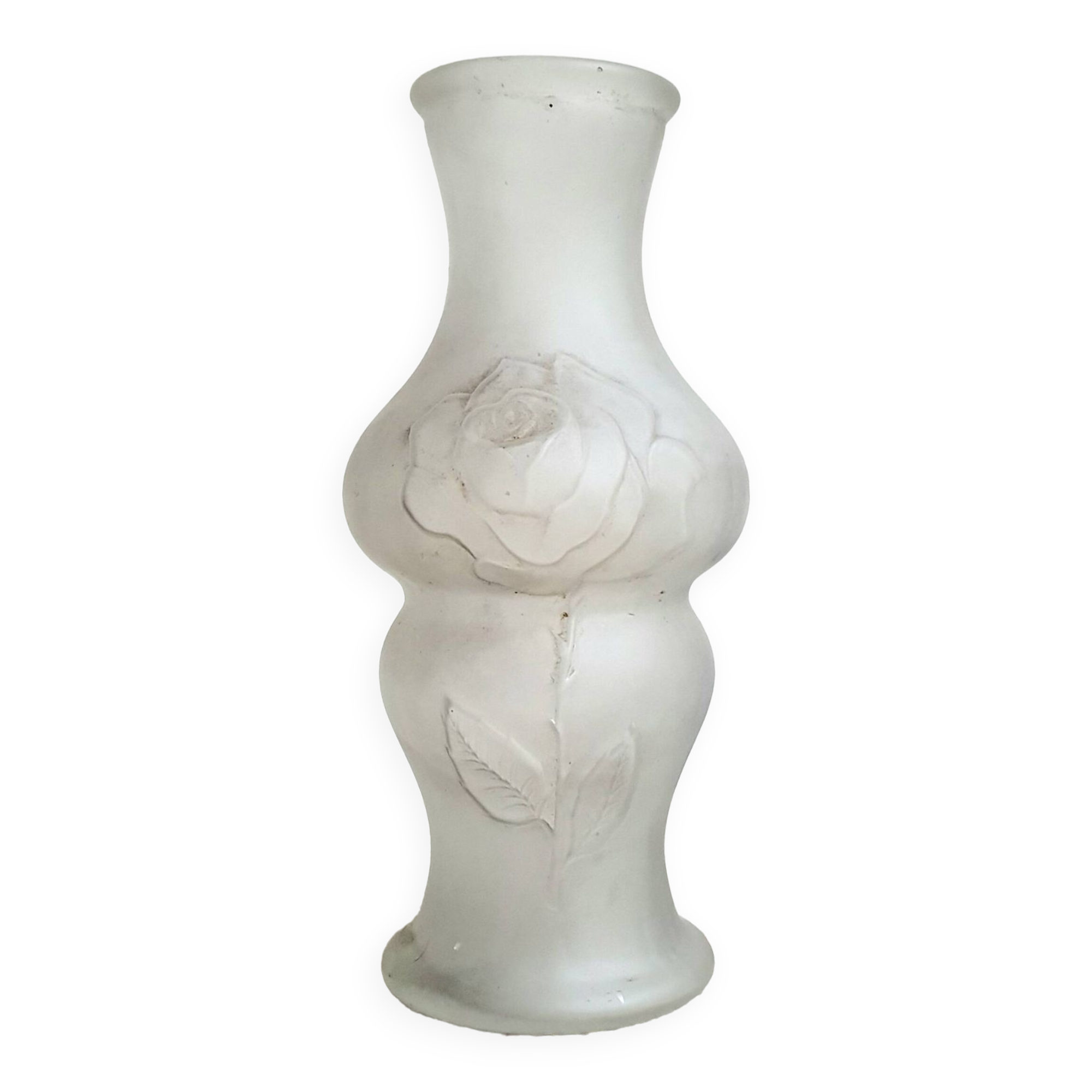 Art deco vase with floral pattern in molded pressed glass vintage 1930s