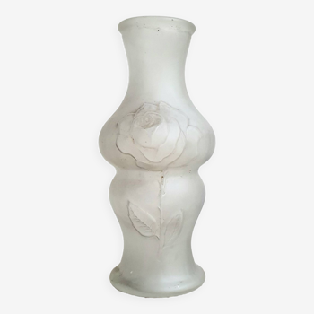 Vase art déco à motif floral en verre pressé moulé vintage des années 30