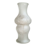 Art deco vase with floral pattern in molded pressed glass vintage 1930s