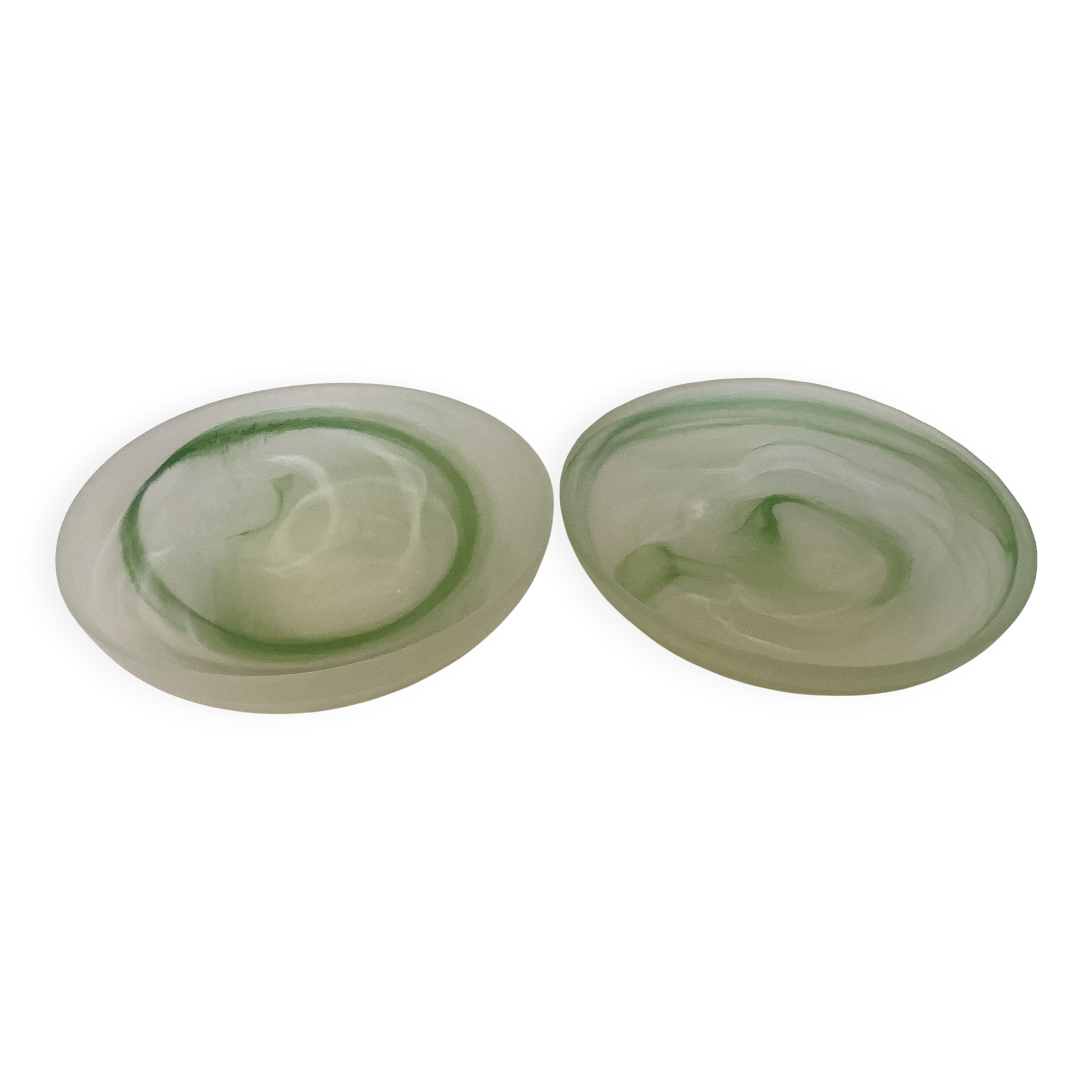Pair of green glass paste pocket trays