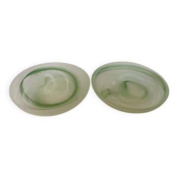 Pair of green glass paste pocket trays