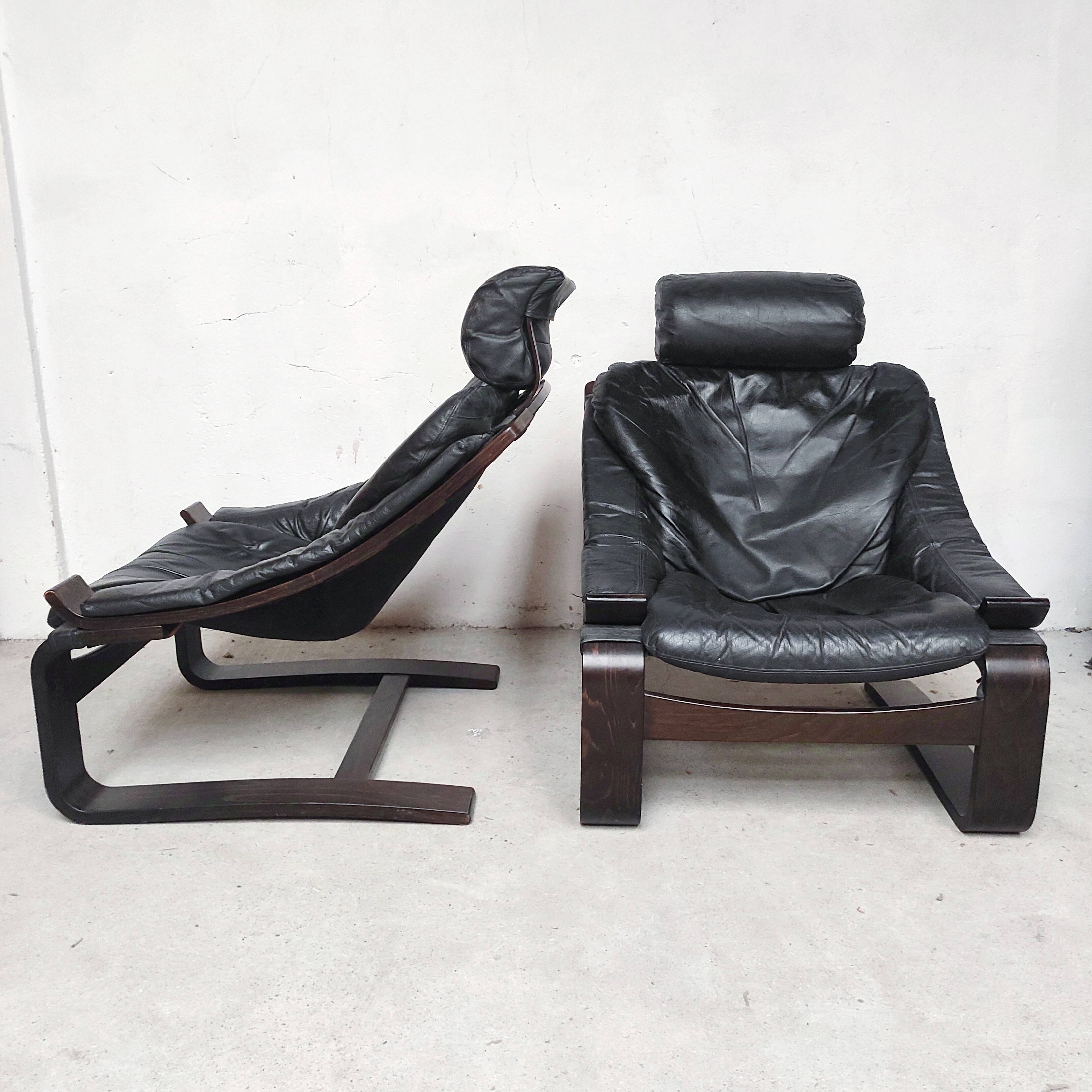 Pair of Kroken armchairs in black leather