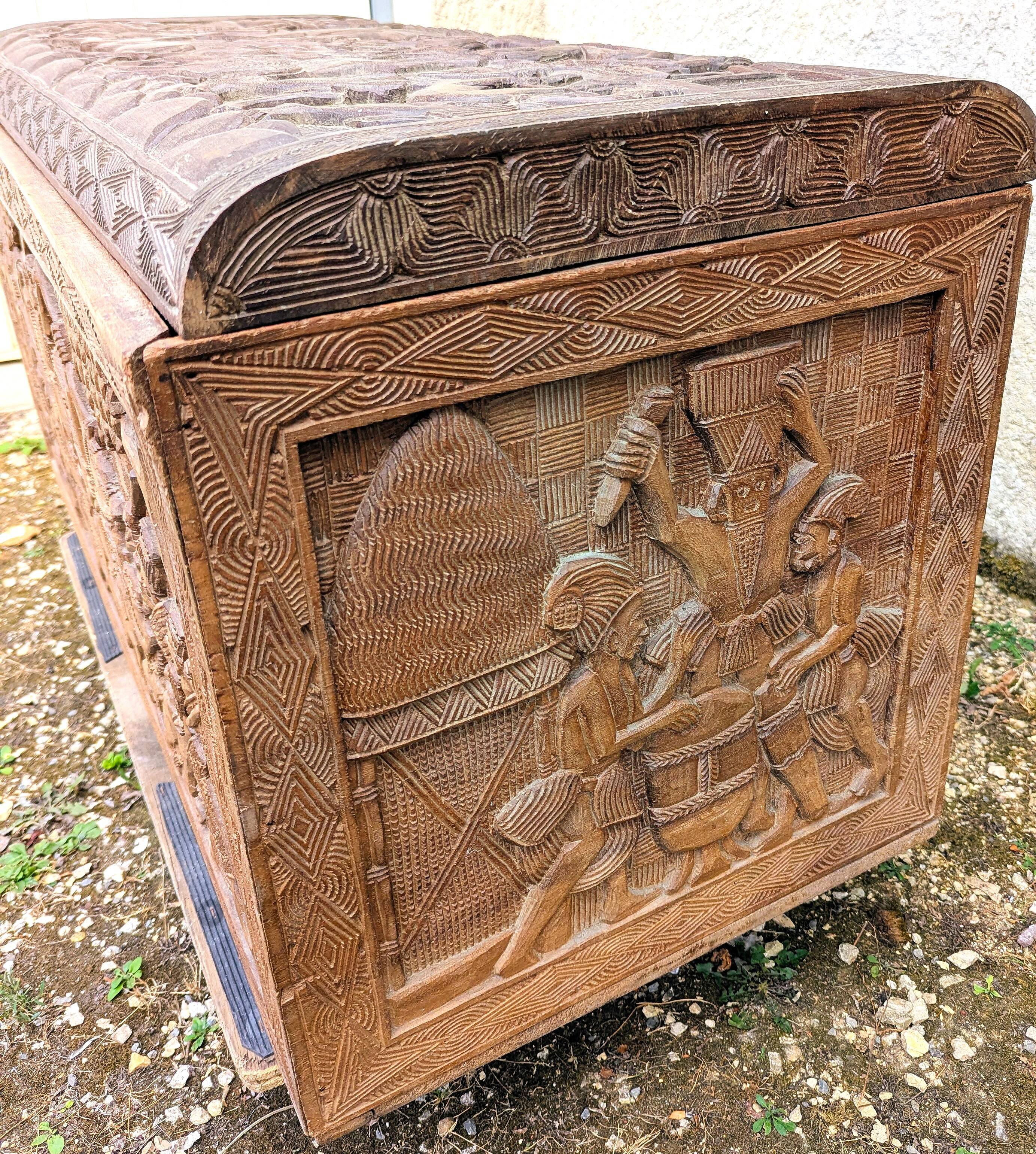 Antique Large Exotic Wood Chest Carved Africa