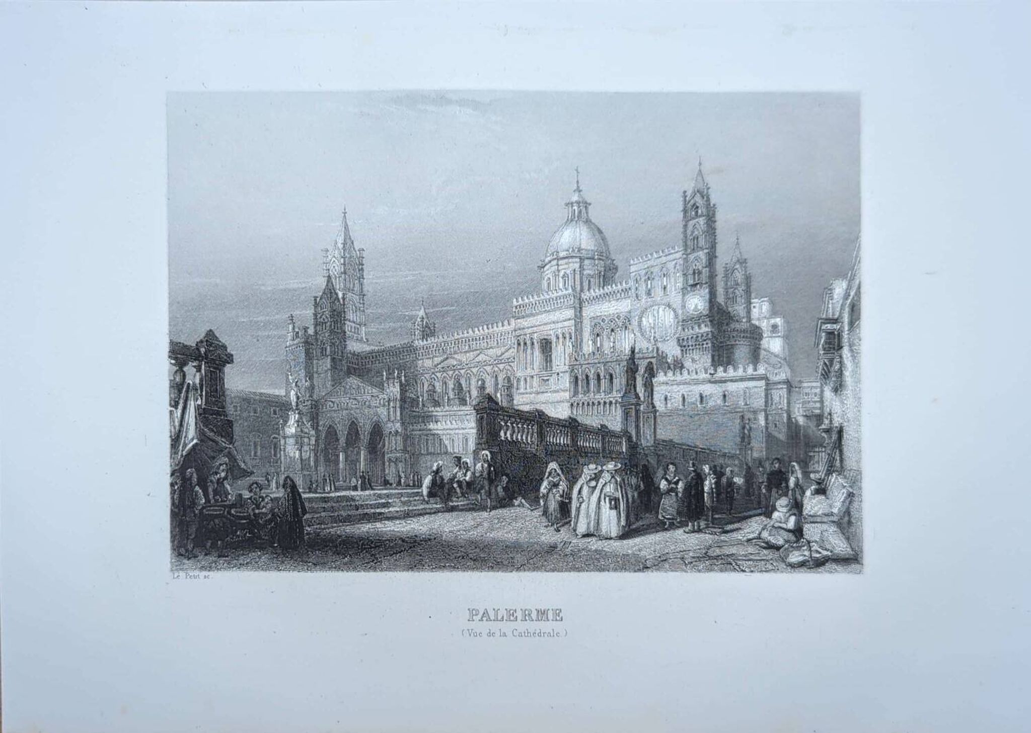 La cathédrale de Palerme, Sicile, gravure ancienne, imprimée en 1841.