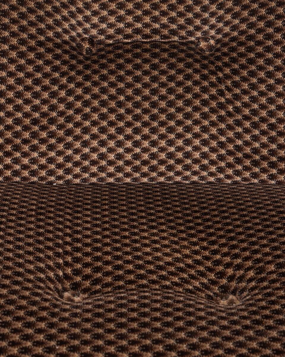 Living room sofa and pair of vintage armchairs from the 70s in italian design fabric