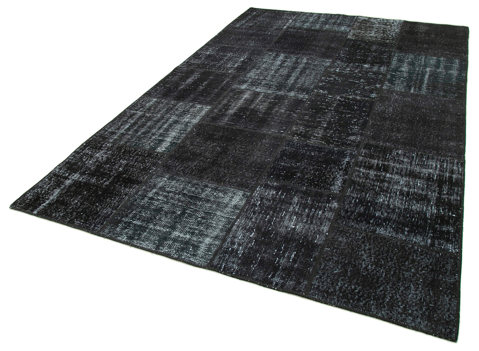Handwoven oriental overdyed 192 cm x 300 cm black patchwork carpet