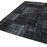 Handwoven oriental overdyed 192 cm x 300 cm black patchwork carpet