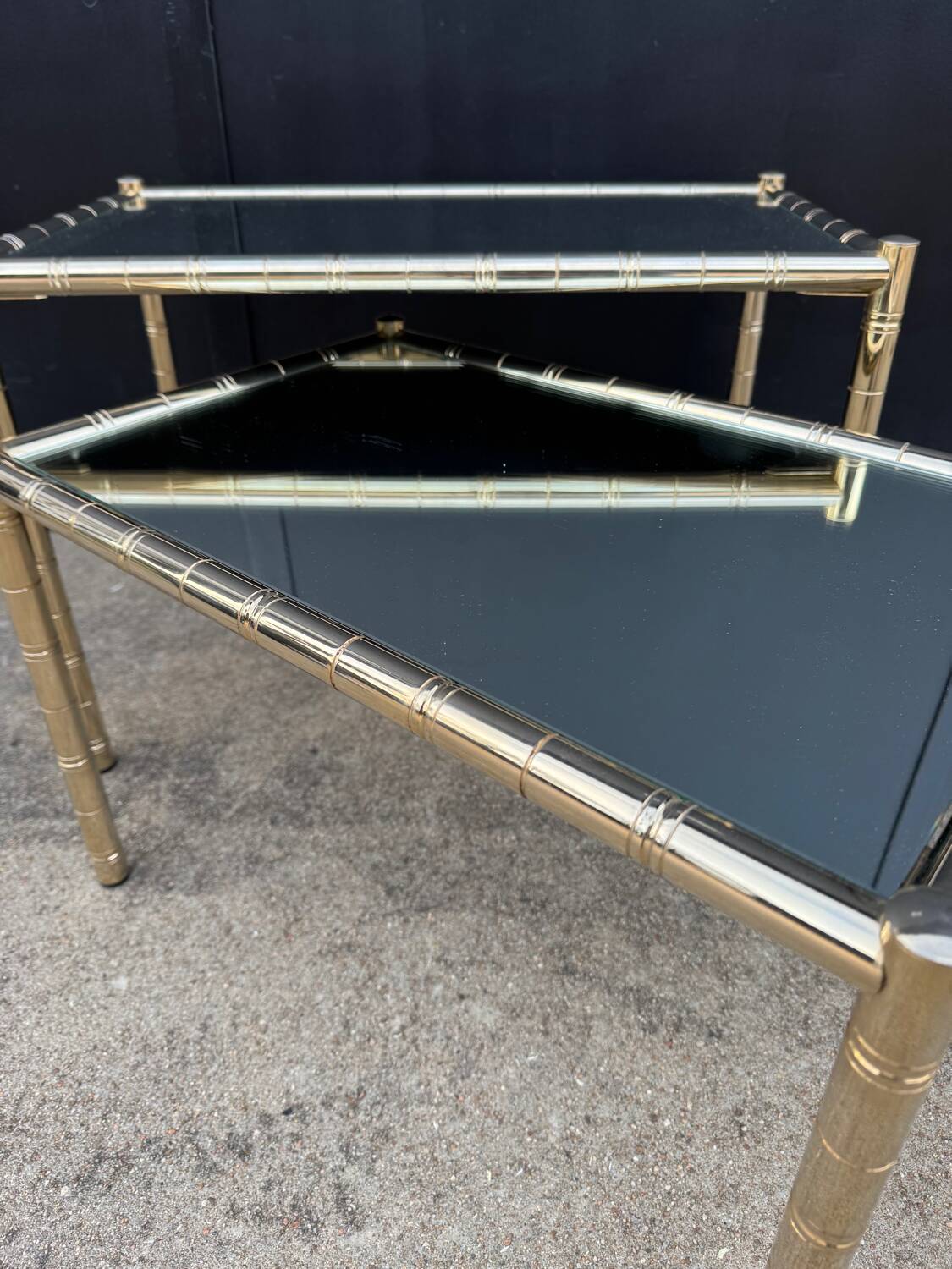 Tables gigognes métal doré bambou miroir années 70