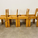 4 brutalist chairs by Silvio Coppola for Roche Bobois, solid pine