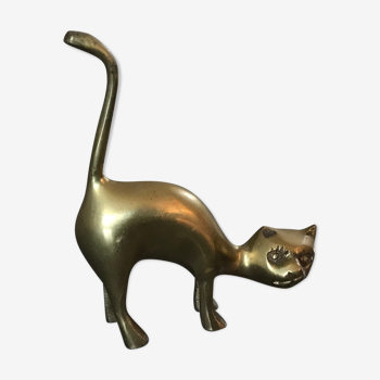 Sculpture chat debout en laiton massif vintage collection animal laiton 14 cm