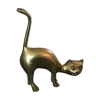 Sculpture cat standing in solid brass vintage collection animal brass 14 cm