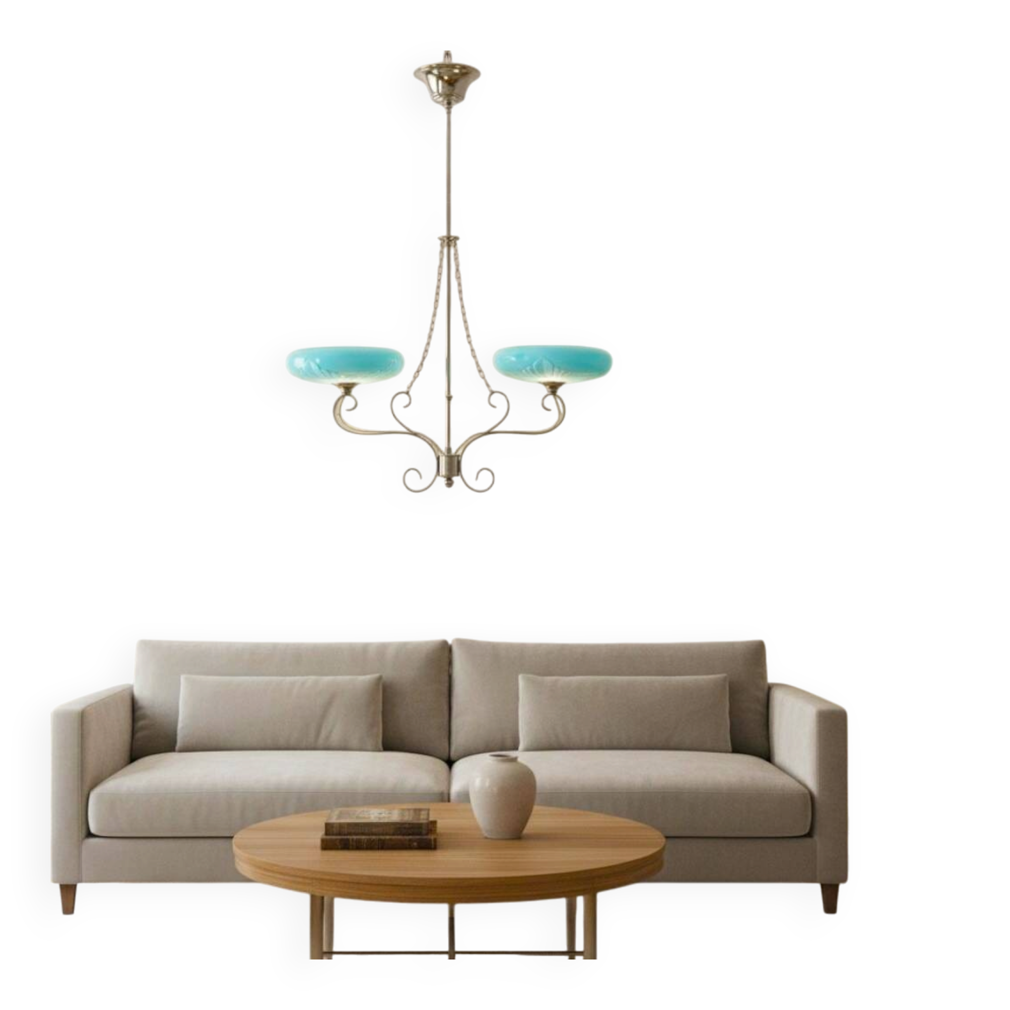 Art Deco chandelier with blue opaline glass