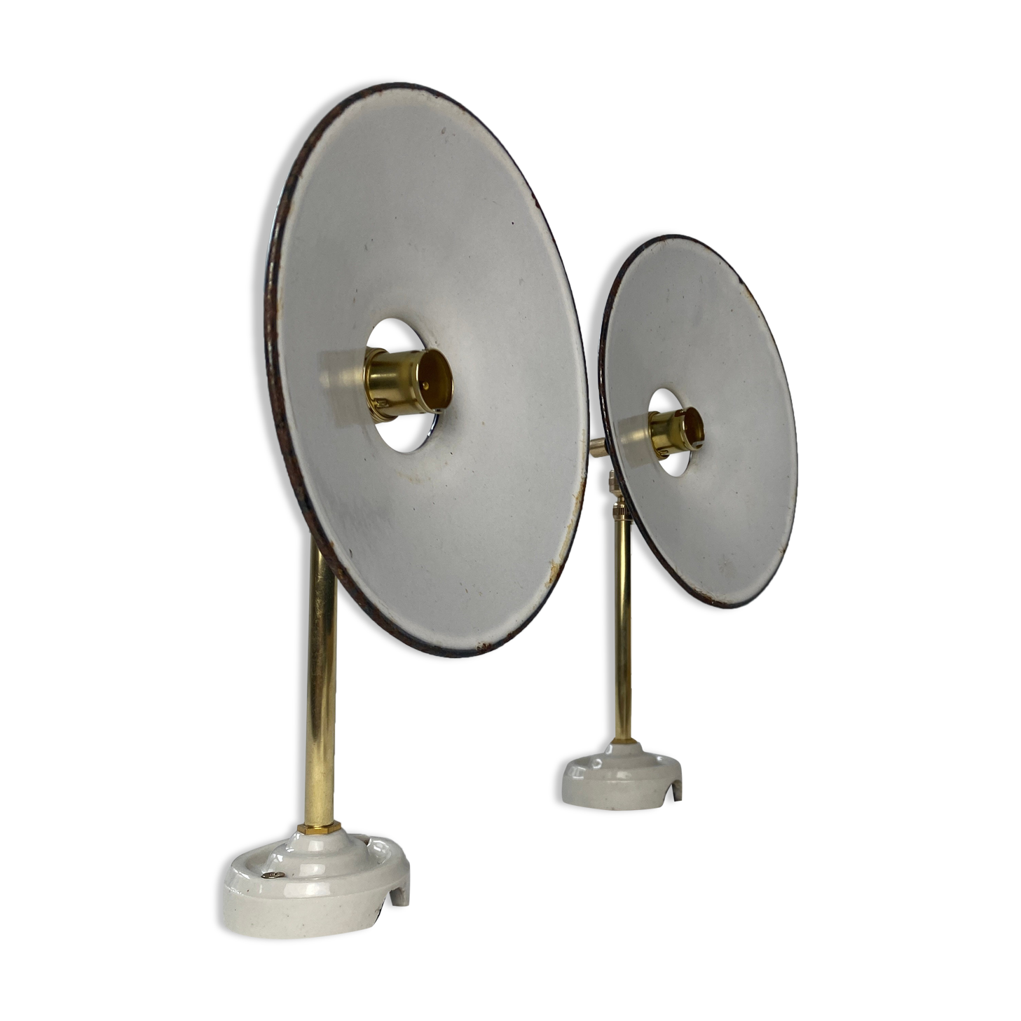 Pair of old vintage blue enamelled wall lamps